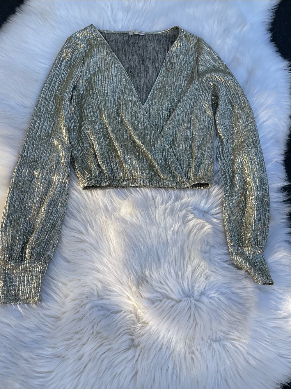 Zara Metallic Gold Cropped Wrap Top